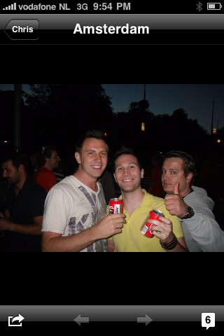 Three friends pose for an iPhone photo during Chris Fischer's July 2010 trip to Amsterdam