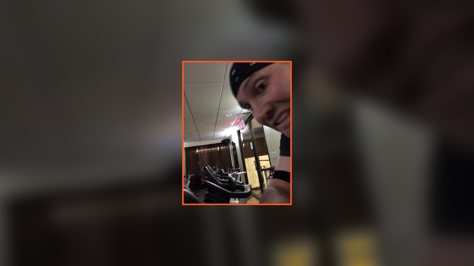 Chris at an early-morning spin class while a stress fracture paused running