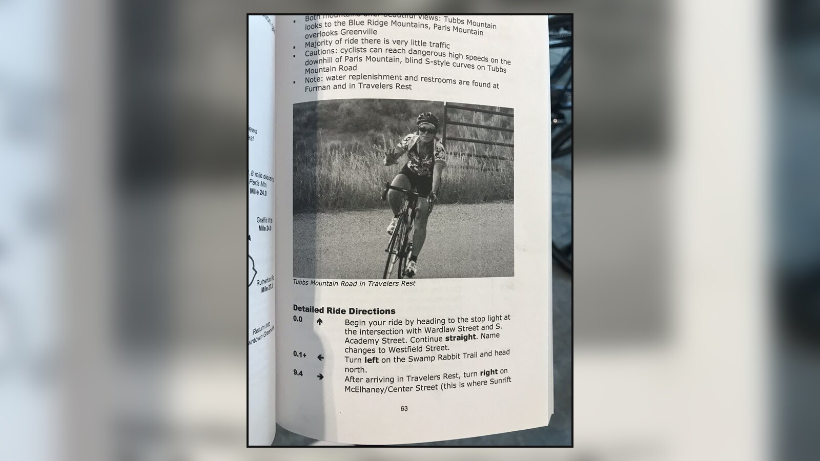Chris Fischer's Trek Travel ride guide open to the Tubbs Mountain Road route in South Carolina