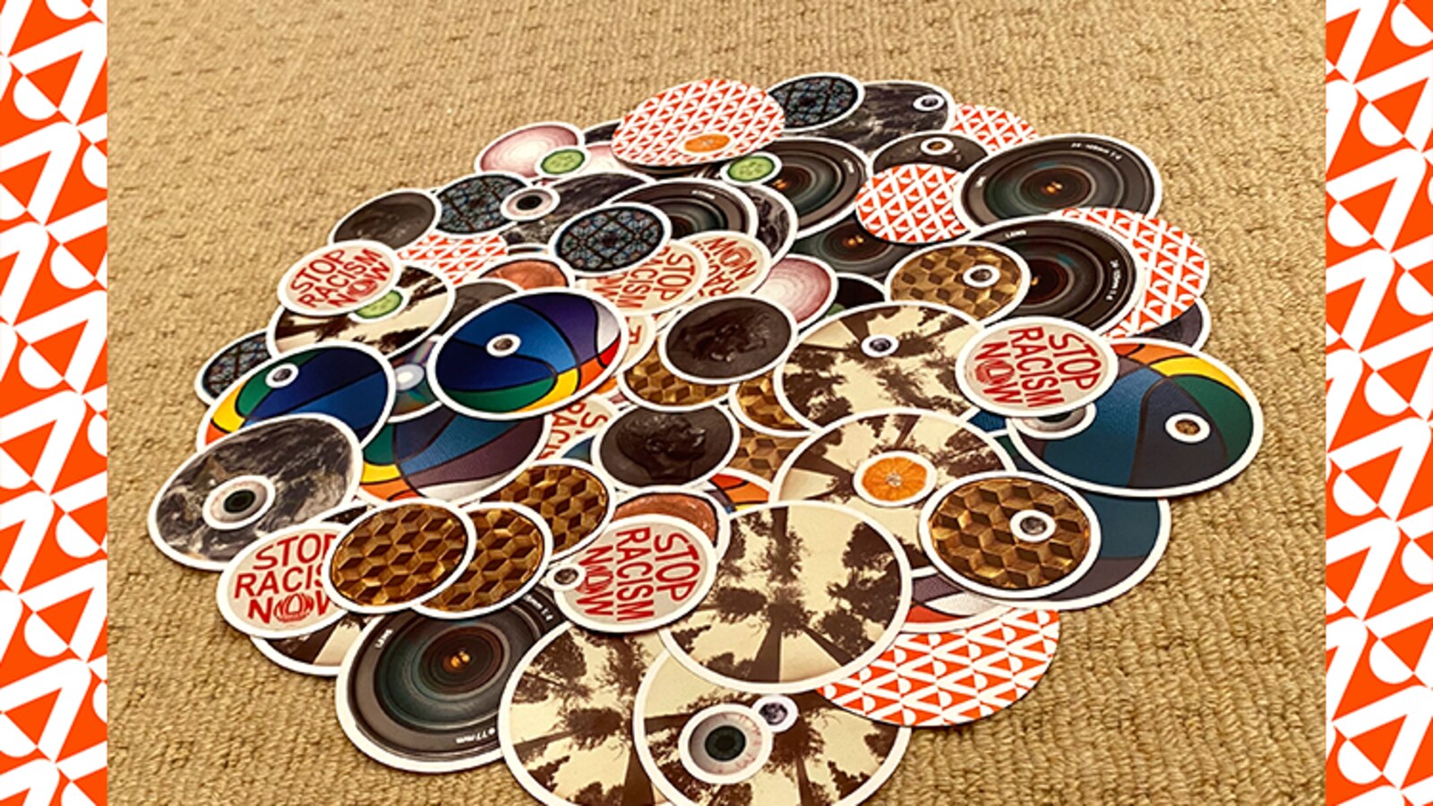 A pile of Apply Stickers product samples photographed for the company's first investor update