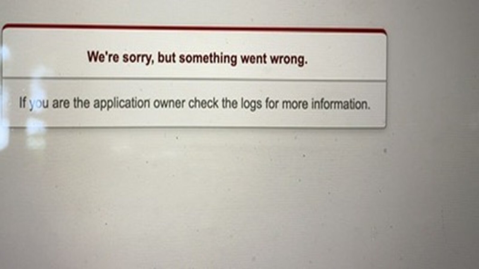 TRX class test showing an application error message that says something went wrong