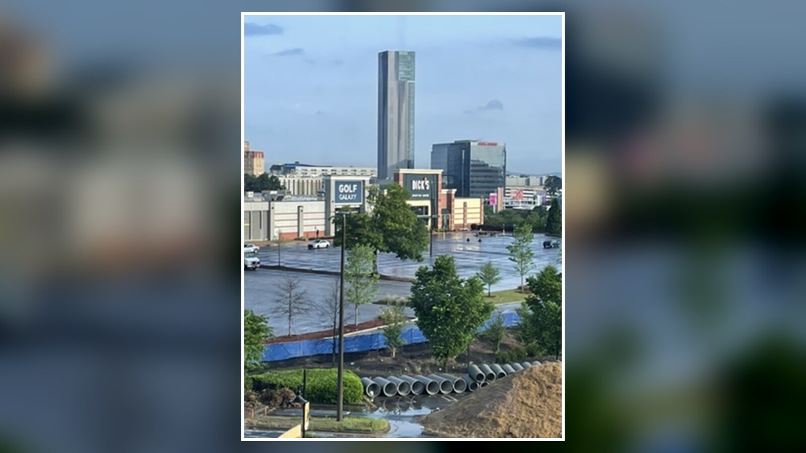 A rain-wet Atlanta view from a window during Chris's Wahoo visit
