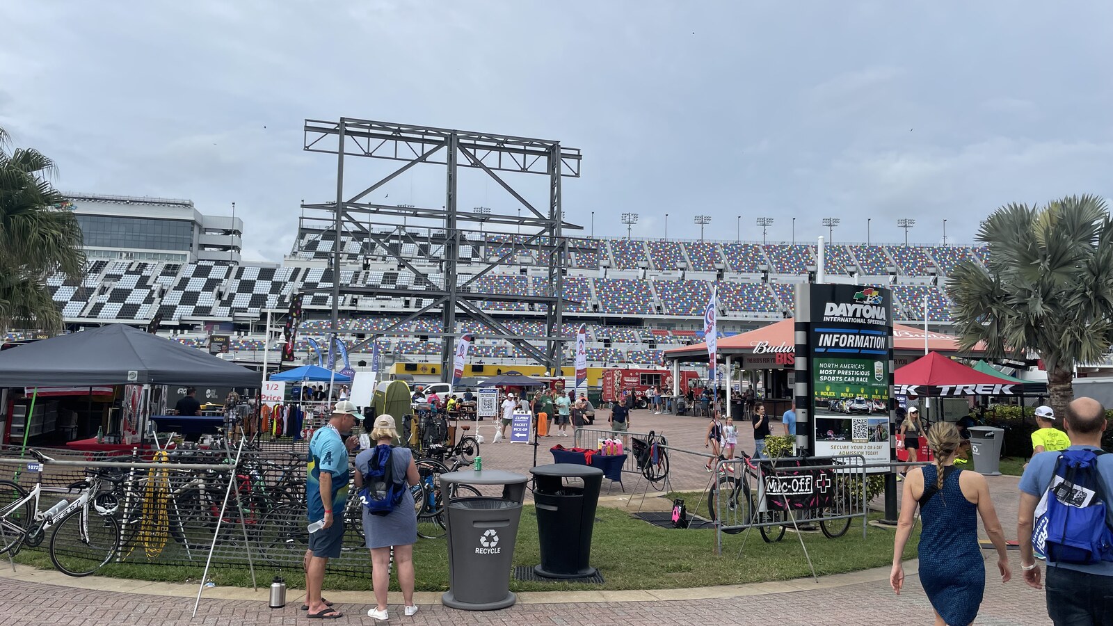 Bicycles and athletes in the race village at Daytona International Speedway during national championship weekend
