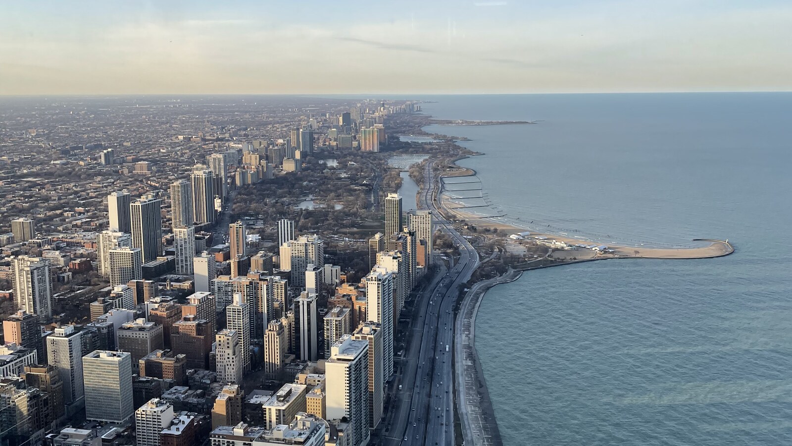 Chicago and the Lake Michigan shoreline seen from the 94th floor of 360 CHICAGO